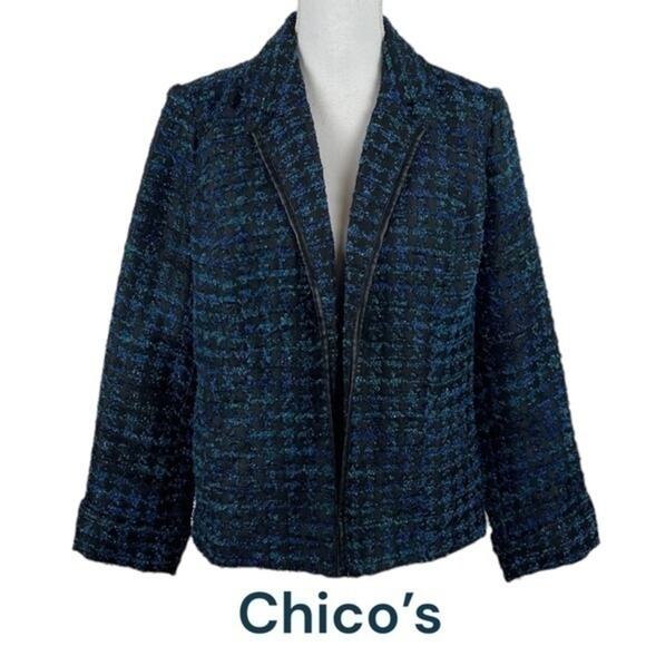 Chico’s Blue & Black Textured Tweed Academia Jacket Blazer NWOT Size 8 - Picture 2 of 12